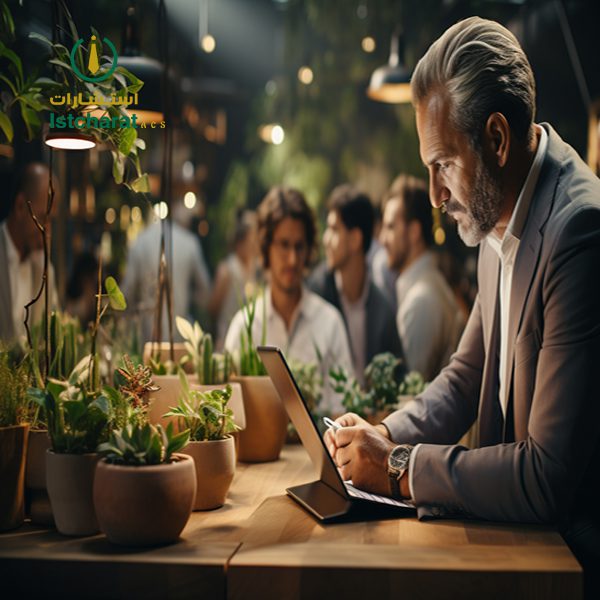 Top View of Group Using Modern Tablet on Office Wooden Table